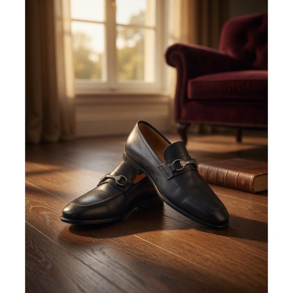 Magnanni Other - Magnanni Black Leather Bit Loafers Mens 11 M Apron Toe Dress Shoes 18436